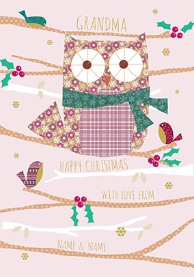 Grandma Owl Personalised Christmas Card