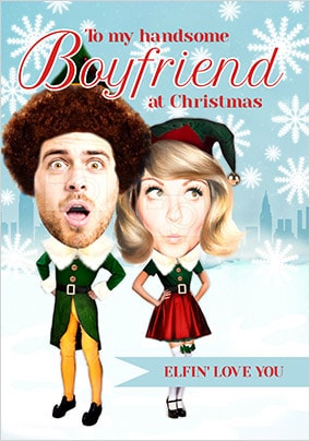Boyfriend Elf Spoof Photo Christmas Card