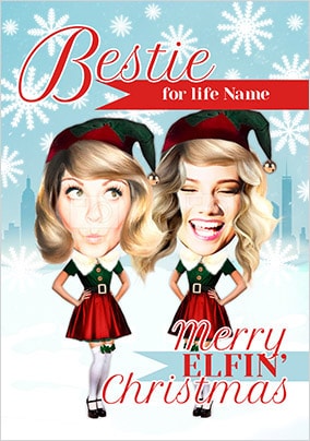 Bestie Elf Spoof Photo Christmas Card