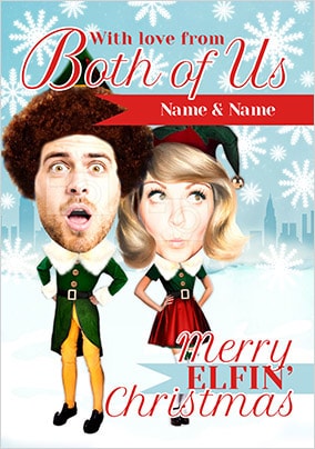 From Both Of Us Elf Spoof Photo Christmas Card