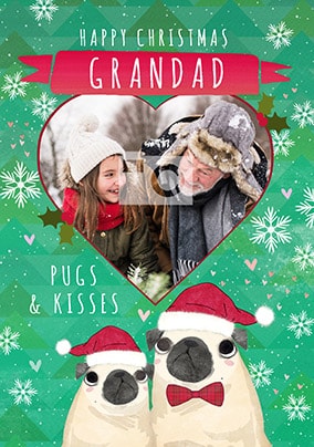 ZDISC 02/03 PETA FLAT FACE DOGS ISSUE - Pugs & Kisses Grandad Photo Christmas Card