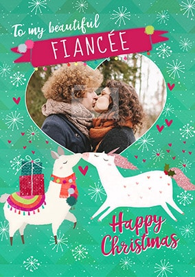 Fiancée Llama Unicorn Photo Christmas Card