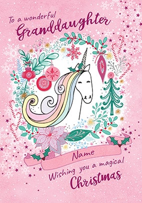 Granddaughter Magical Christmas Unicorn Card
