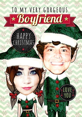 Gorgeous Boyfriend Elf Photo Christmas Card