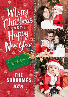 Merry Christmas & Happy New Year Family Photo Card