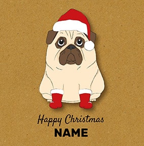 ZDISC 02/03 PETA FLAT FACE DOGS ISSUE - Christmas Pug Personalised Card