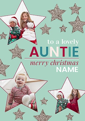 Lovely Auntie Christmas Photo Stars Card