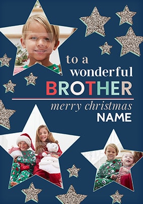 Wonderful Brother Christmas Photo Stars Card