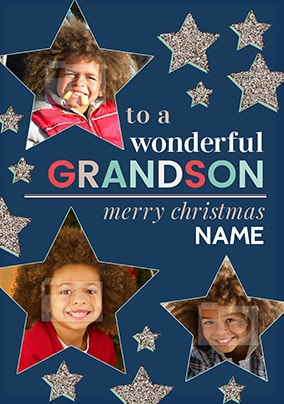 Wonderful Grandson Christmas Photo Stars Card