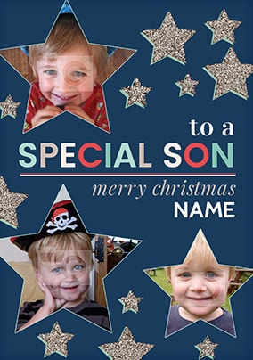 Special Son Christmas Photo Stars Card
