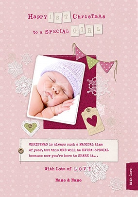 Special Girl 1st Christmas Photo Card