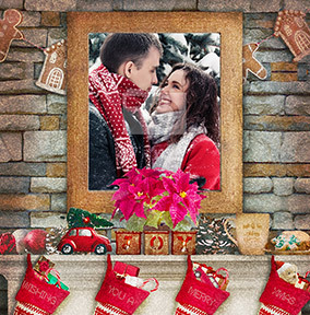 Christmas Fireplace Photo Card
