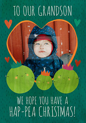 Ha-Pea Christmas Grandson personalised Christmas Card