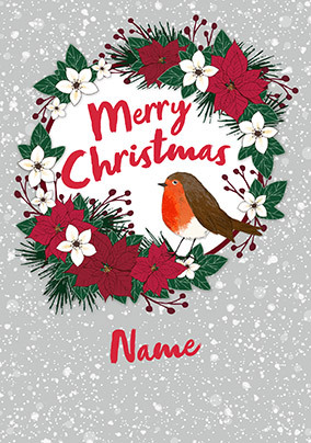 Cancer Research Little Robin Wreath personalised Christmas Card