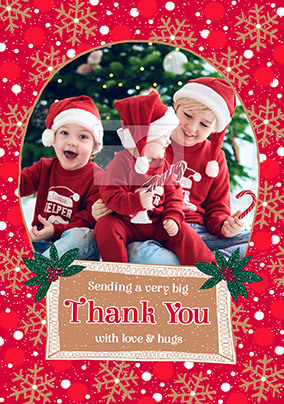 Thank You with Love and Hugs Photo Xmas Card