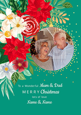 Mum & Dad Christmas Flowers Photo Card