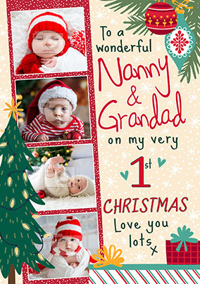 Wonderful Nanny & Grandad 1st Christmas Photo Card