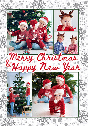 Merry Christmas & Happy New Year Snowflakes Photo Card