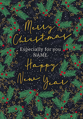 Merry Christmas Happy New Year Berries Personalised Card