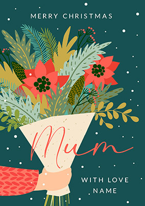Merry Christmas Mum Poinsettia Personalised Card
