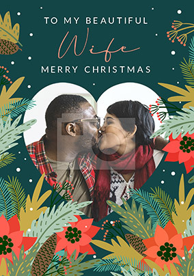 Beautiful Wife Poinsettia Christmas Photo Card