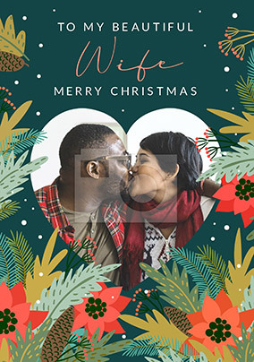 Beautiful Wife Poinsettia Christmas Photo Card