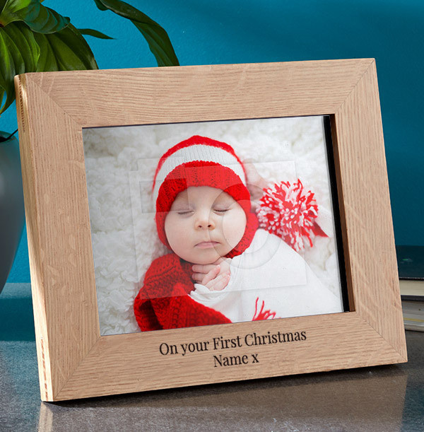 Baby's First Christmas Personalised Wooden Photo Frame - Landscape
