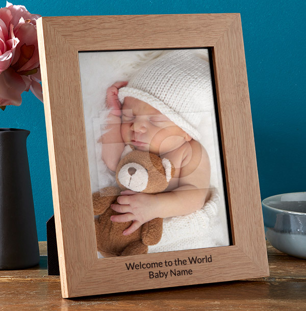 New Baby Personalised Wooden Photo Frame - Portrait
