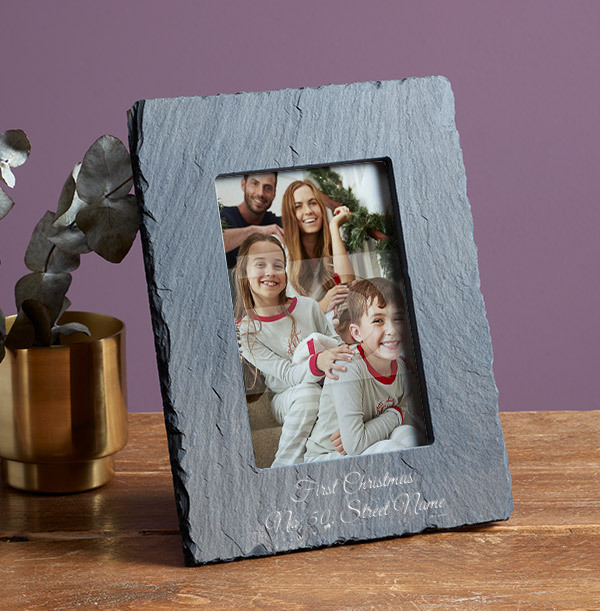 New Home First Christmas Personalised Slate Photo Frame - Portrait