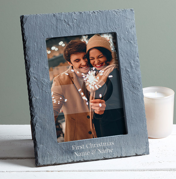 First Christmas Personalised Slate Photo Frame - Portrait