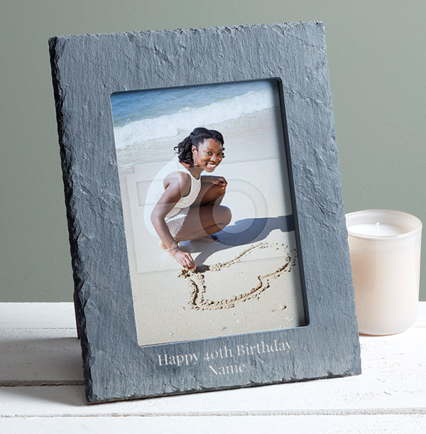 40th Birthday Personalised Slate Photo Frame -Portrait