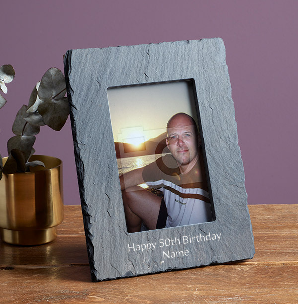 50th Birthday Personalised Slate Photo Frame - Portrait