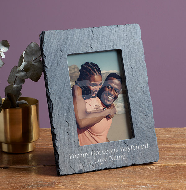 Valentines Personalised Slate Photo Frame -Portrait