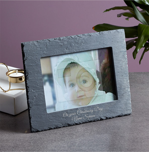 Christening Personalised Slate Photo Frame - Landscape