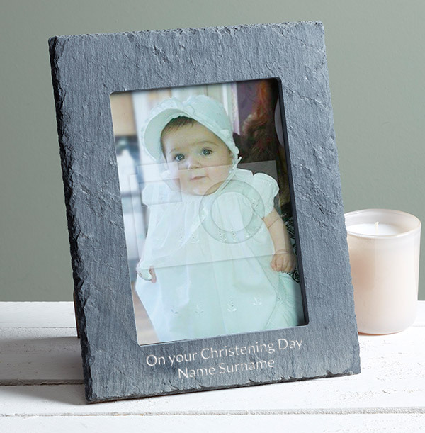 Christening Personalised Slate Photo Frame - Portrait