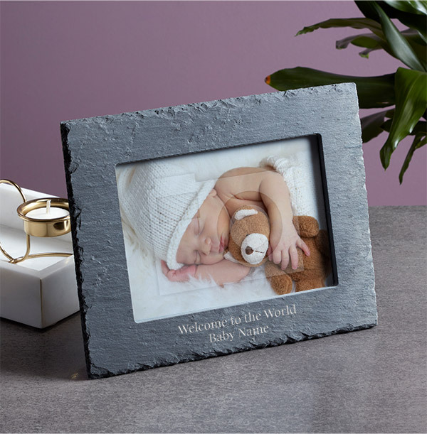 New Baby Personalised Slate Photo Frame - Landscape