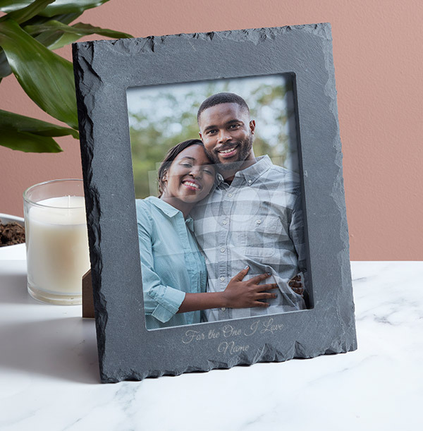 Romantic Personalised Slate Photo Frame - Portrait