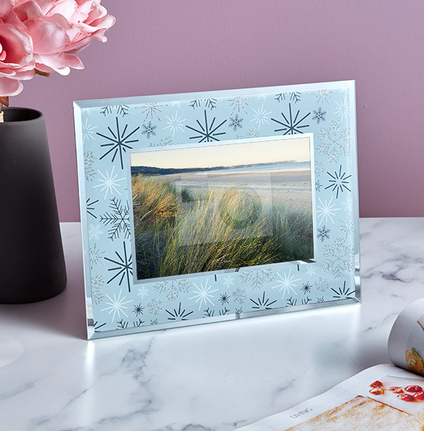 Silver Snowflake Glass Photo Frame - Landscape