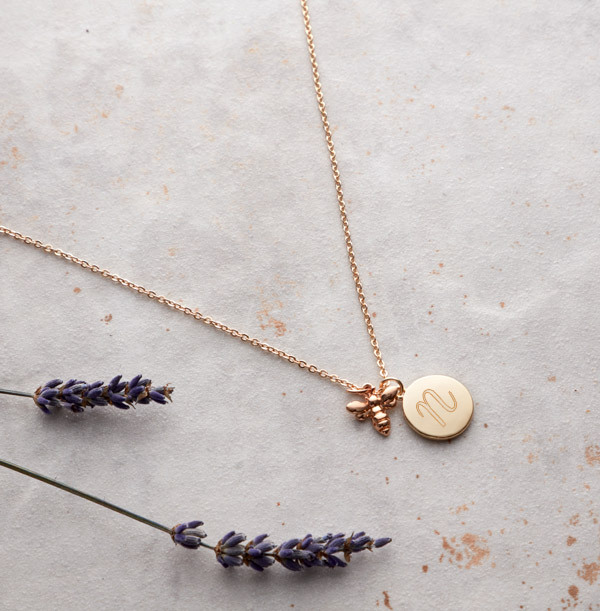 Initial Bee Charm Necklace - Personalised