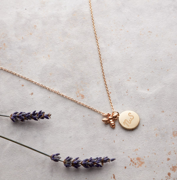 Two Initials Bee Charm Necklace - Personalised