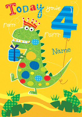 Abacus - 4 Year Old Dinosaur Birthday Card