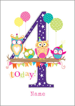 Abacus - Four Year Old Birthday Card Four Wise Birthday Owls