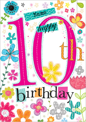 Abacus - Ten Year Old Birthday Card Flower Garden 10th Birthday