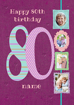 Big Numbers - 80th Birthday Card Female Multi Photo Upload