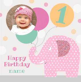 It's a Kid Thing - Birthday Card Photo Upload Girl Elephant