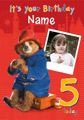 Paddington Bear Birthday Card - 5th Birthday Photo Upload