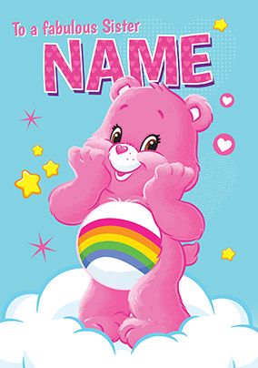 Fabulous Sister Care Bear Personalised Birthday Card