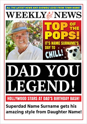 Spoof Newspaper Dad Personalised Birthday Card