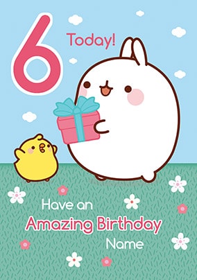 Molang - 6 Today Personalised Card