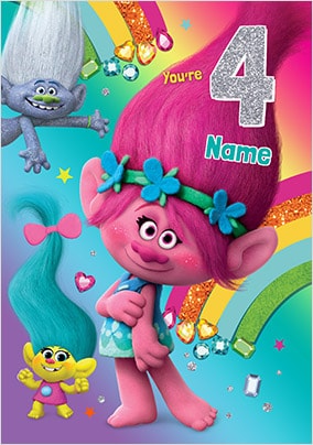 Trolls - You're 4 Personalised Birthday Card